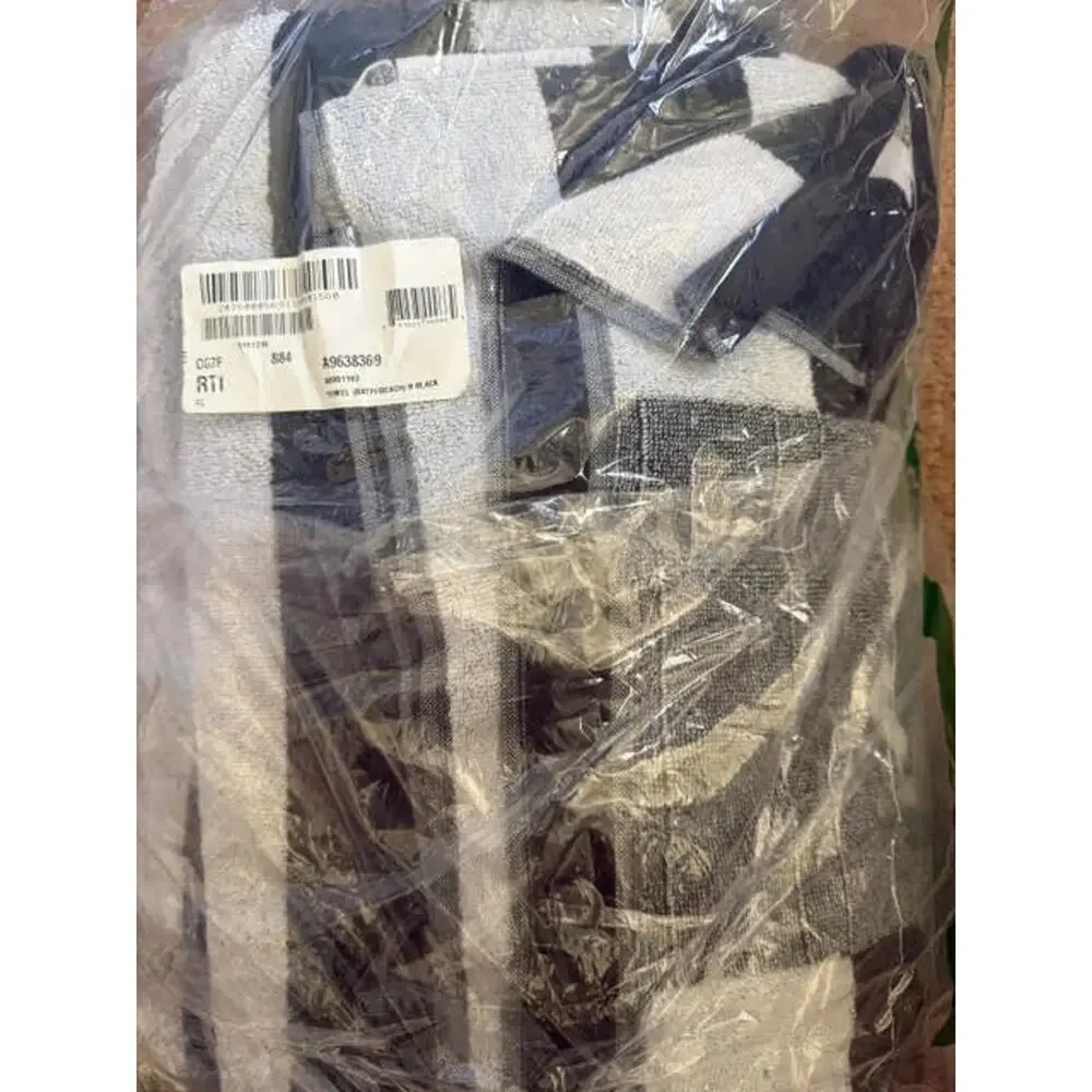 Calvin Klein 2 Piece Beach Towel Set Black Gray Striped Logo 100% Cotton NEW
